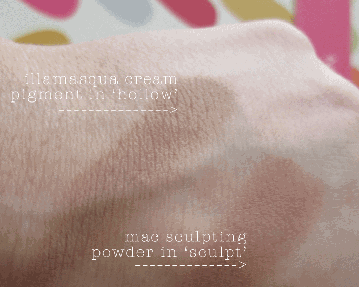 illamasqua cream pigment hollow contour swatch mac sculpting powder contour swatch girllovesgloss.com illamasqua cream pigment hollow contour swatch mac sculpting powder contour swatch girllovesgloss.com