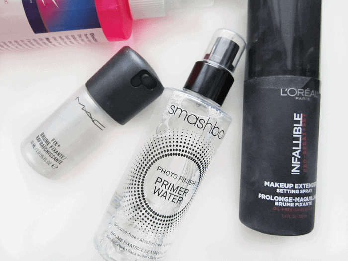 Makeup Setting Sprays Urban Decay All Nighter, Heritage Store Rosewater, mac Fix+, Smashbox primer Water, Loreal Infallible Setting Spray Makeup Setting Sprays Urban Decay All Nighter, Heritage Store Rosewater, mac Fix+, Smashbox primer Water, Loreal Infallible Setting Spray