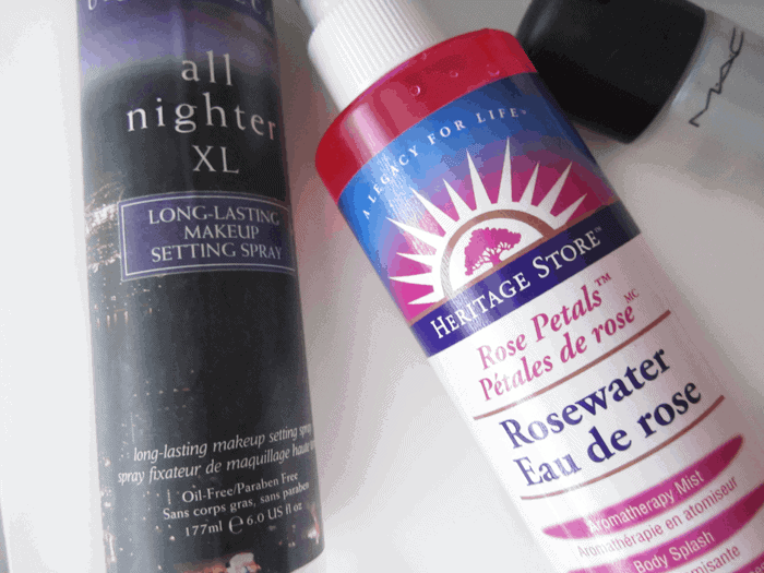 Makeup Setting Sprays Urban Decay All Nighter, Heritage Store Rosewater, mac Fix+, Smashbox primer Water, Loreal Infallible Setting Spray Makeup Setting Sprays Urban Decay All Nighter, Heritage Store Rosewater, mac Fix+, Smashbox primer Water, Loreal Infallible Setting Spray